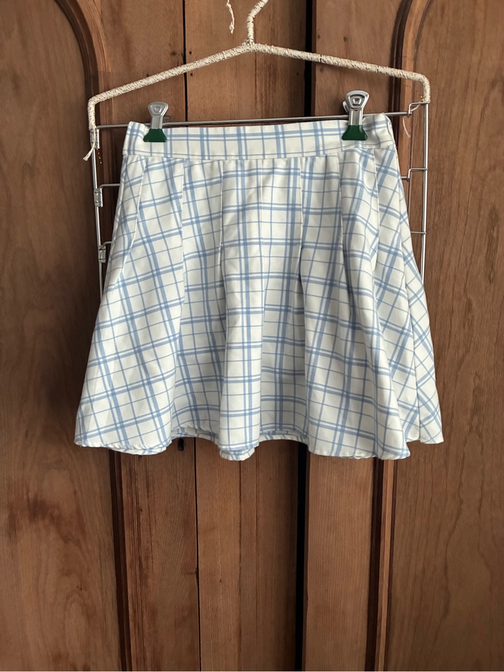 Garage White and Light Blue Plaid Skater Skirt